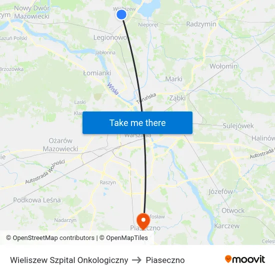 Wieliszew Szpital Onkologiczny to Piaseczno map