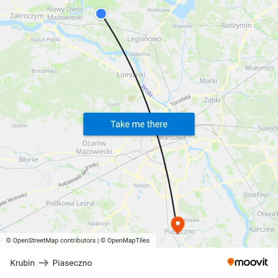 Krubin to Piaseczno map