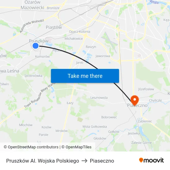 Pruszków Al. Wojska Polskiego to Piaseczno map