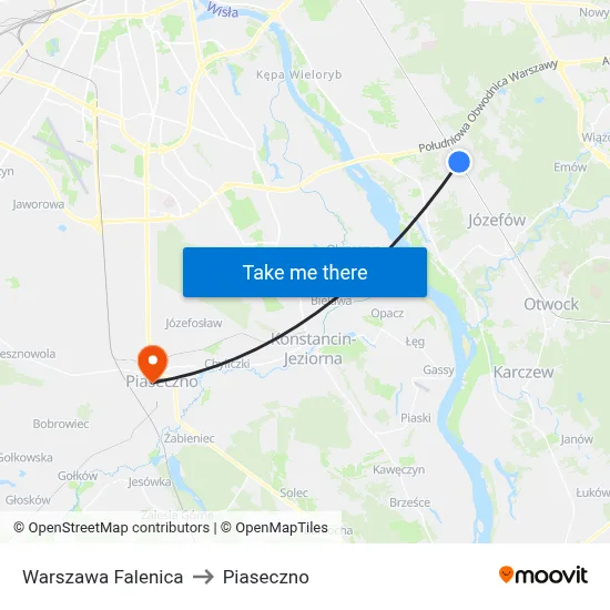 Warszawa Falenica to Piaseczno map