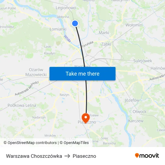 Warszawa Choszczówka to Piaseczno map