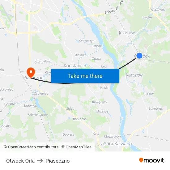 Otwock Orla to Piaseczno map