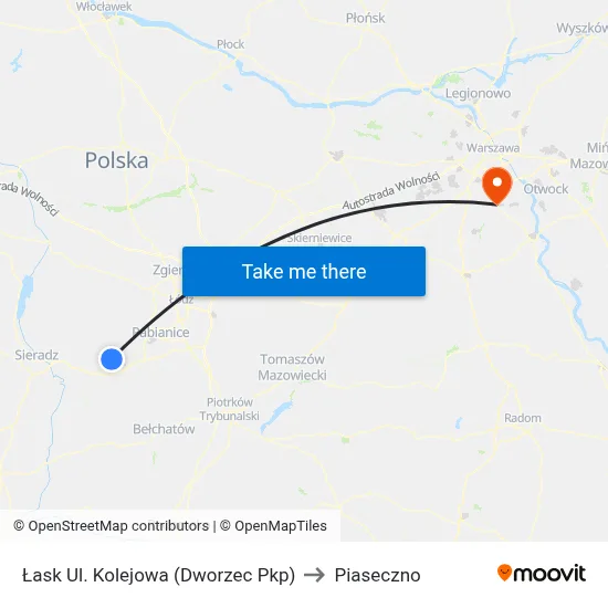 Łask Ul. Kolejowa (Dworzec Pkp) to Piaseczno map