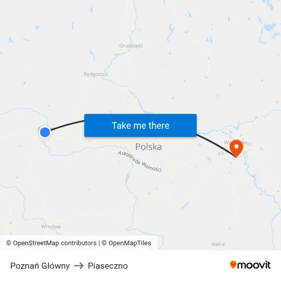 Poznań Główny to Piaseczno map
