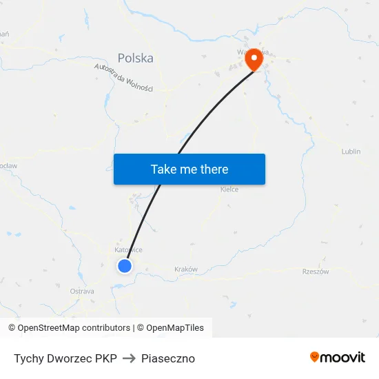 Tychy Dworzec PKP to Piaseczno map