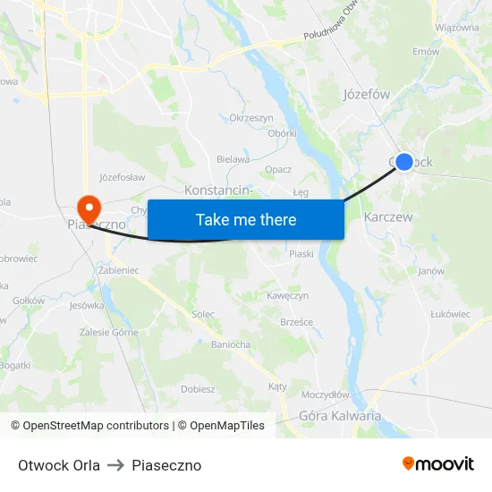 Otwock Orla to Piaseczno map