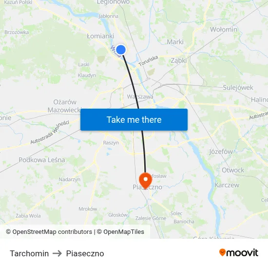 Tarchomin to Piaseczno map