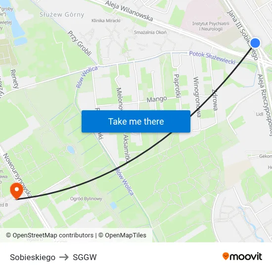 Sobieskiego to SGGW map
