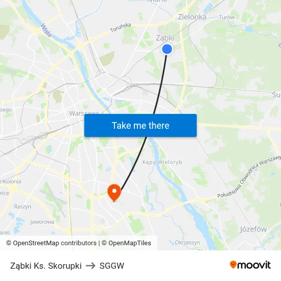 Ząbki Ks. Skorupki to SGGW map