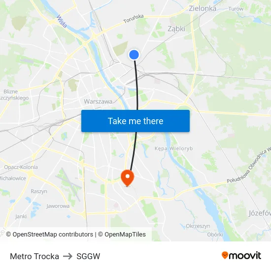 Metro Trocka to SGGW map