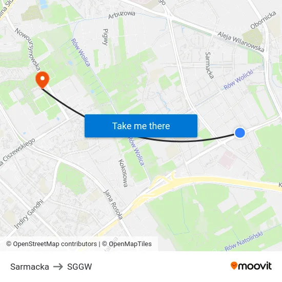 Sarmacka to SGGW map