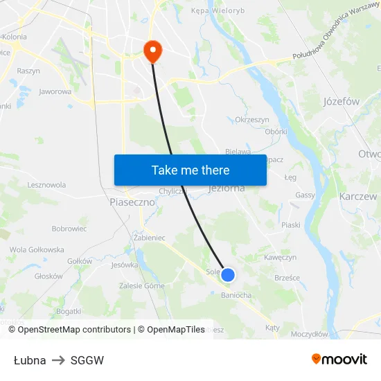 Łubna to SGGW map