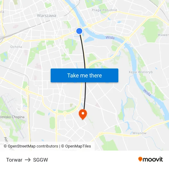Torwar to SGGW map