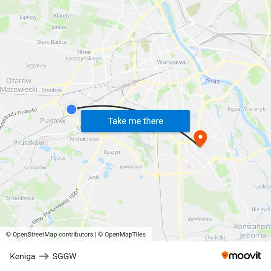 Keniga to SGGW map
