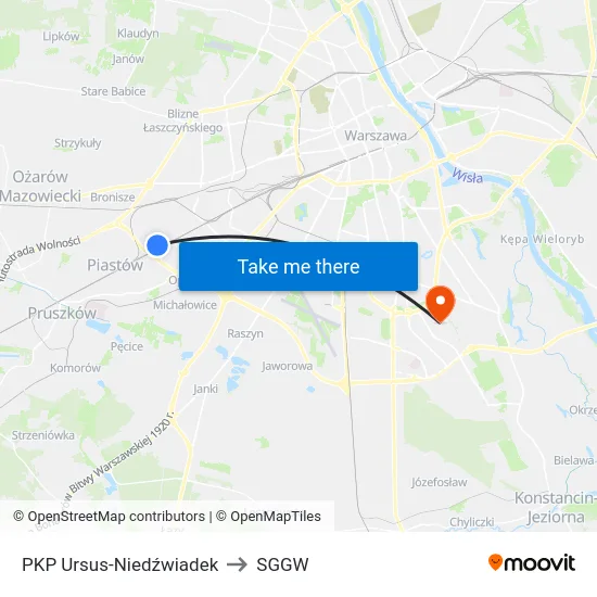 PKP Ursus-Niedźwiadek to SGGW map