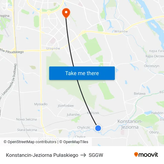 Konstancin-Jeziorna Pułaskiego to SGGW map