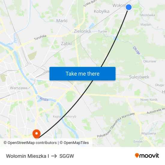 Wołomin Mieszka I to SGGW map