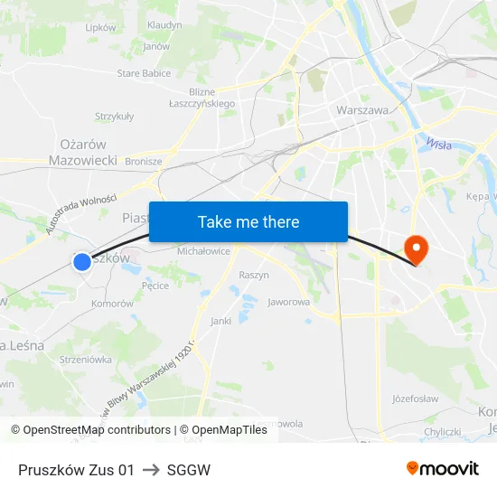 Pruszków Zus 01 to SGGW map