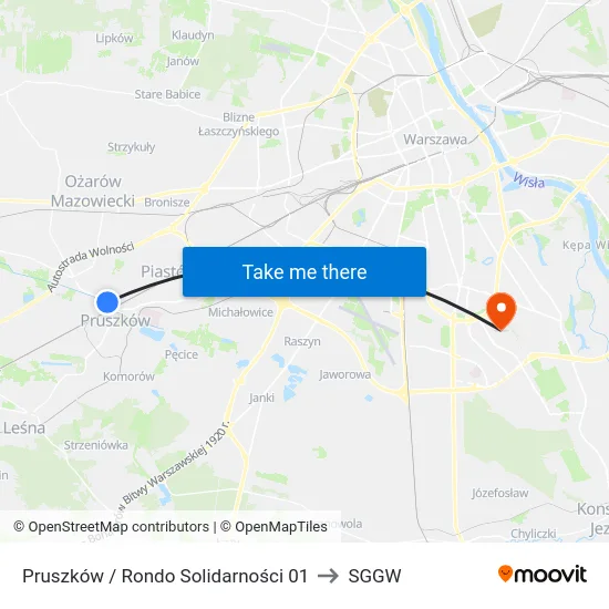 Pruszków / Rondo Solidarności 01 to SGGW map