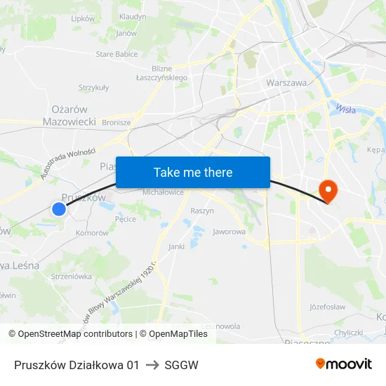 Pruszków Działkowa 01 to SGGW map