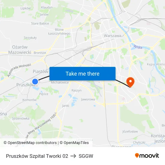 Pruszków Szpital Tworki 02 to SGGW map