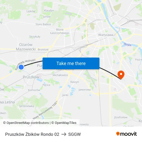 Pruszków Żbików Rondo 02 to SGGW map