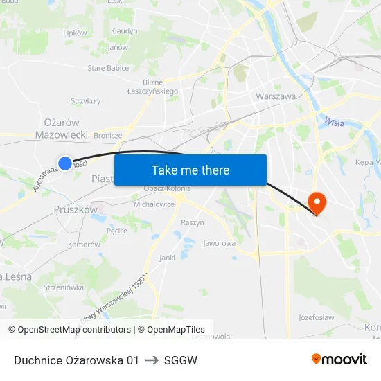 Duchnice Ożarowska 01 to SGGW map