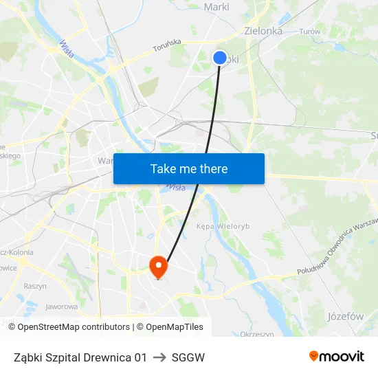 Ząbki Szpital Drewnica 01 to SGGW map