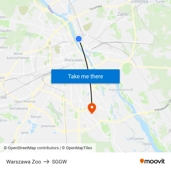 Warszawa Zoo to SGGW map