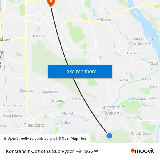 Konstancin-Jeziorna Sue Ryder to SGGW map