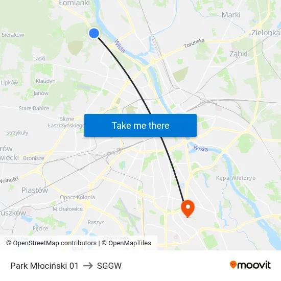 Park Młociński 01 to SGGW map