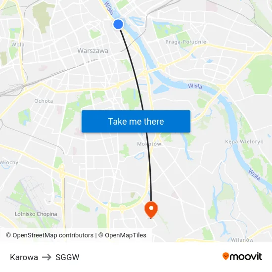 Karowa to SGGW map