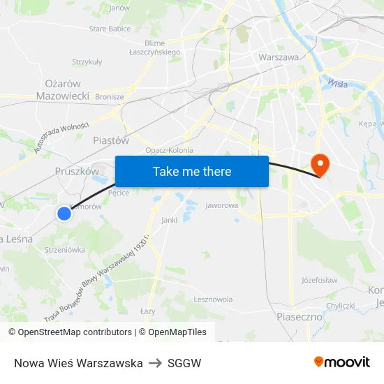 Nowa Wieś Warszawska to SGGW map