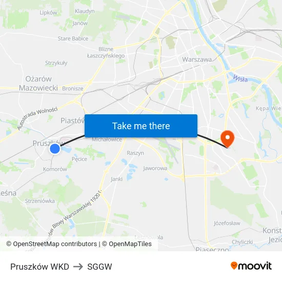 Pruszków WKD to SGGW map