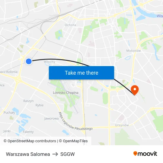 Warszawa Salomea to SGGW map