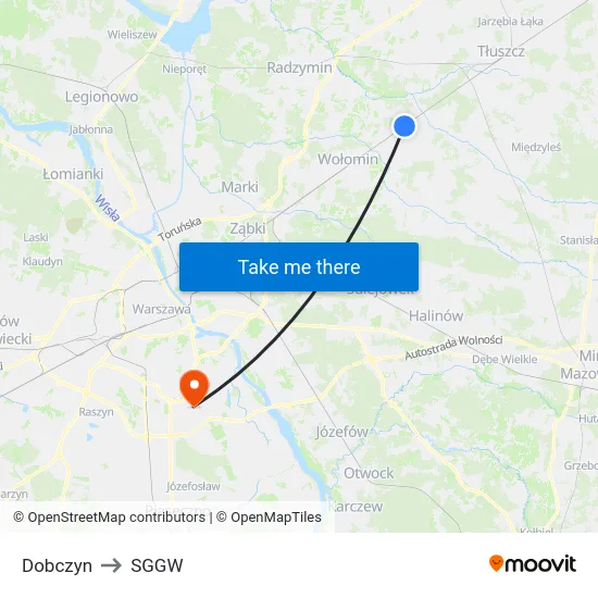 Dobczyn to SGGW map