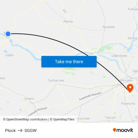 Płock to SGGW map