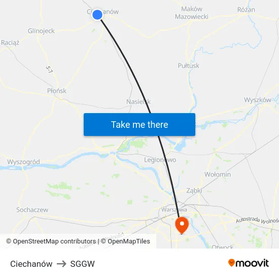 Ciechanów to SGGW map