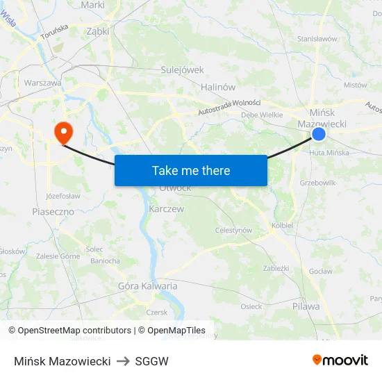Mińsk Mazowiecki to SGGW map