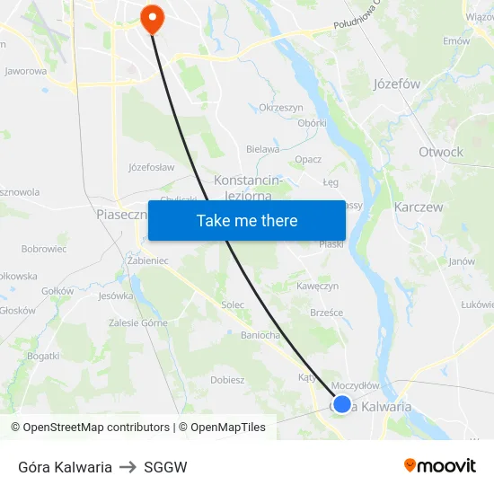 Góra Kalwaria to SGGW map