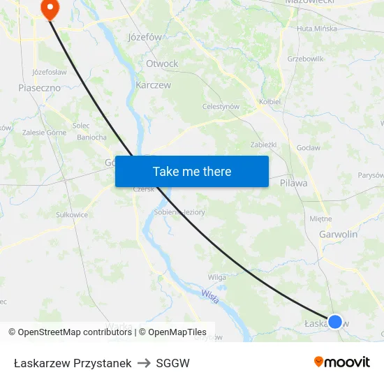 Łaskarzew Przystanek to SGGW map