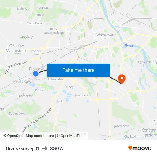 Orzeszkowej 01 to SGGW map