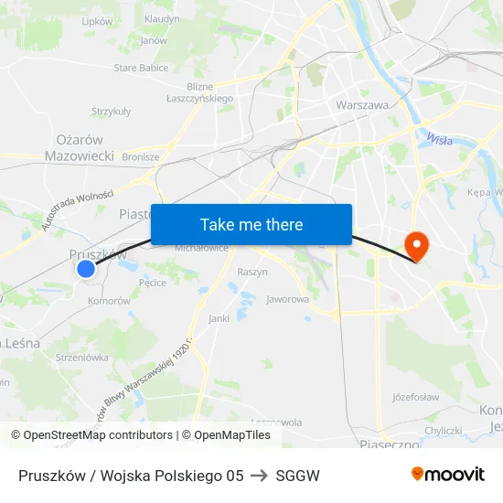 Pruszków / Wojska Polskiego 05 to SGGW map