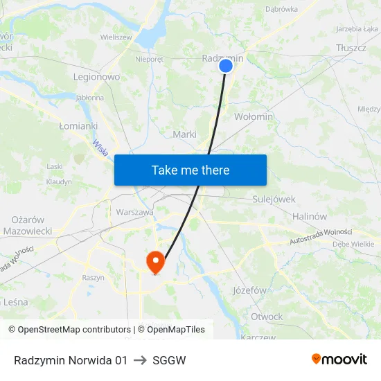 Radzymin Norwida 01 to SGGW map