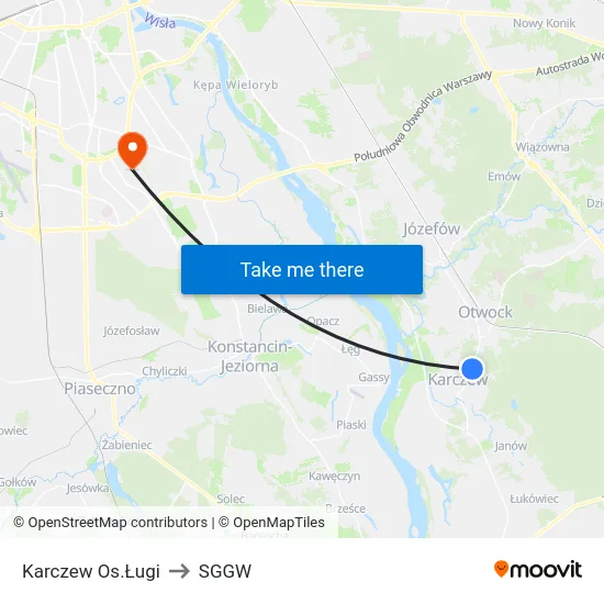 Karczew Os.Ługi to SGGW map