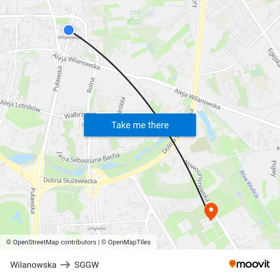 Wilanowska to SGGW map