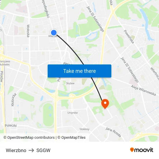 Wierzbno to SGGW map