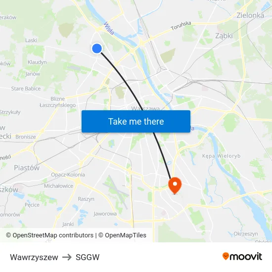 Wawrzyszew to SGGW map