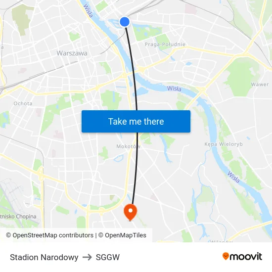 Stadion Narodowy to SGGW map