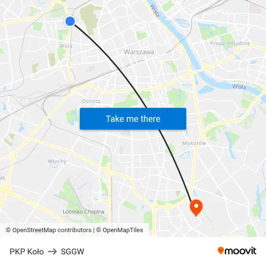 PKP Koło to SGGW map